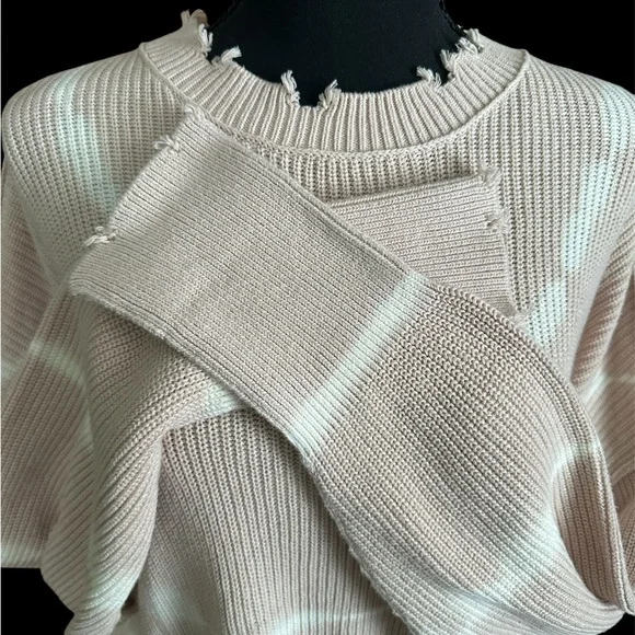Pistola Darya distressed ribbed cream cotton sweater Women’s Size M *Oversized* - Picture 4 of 8